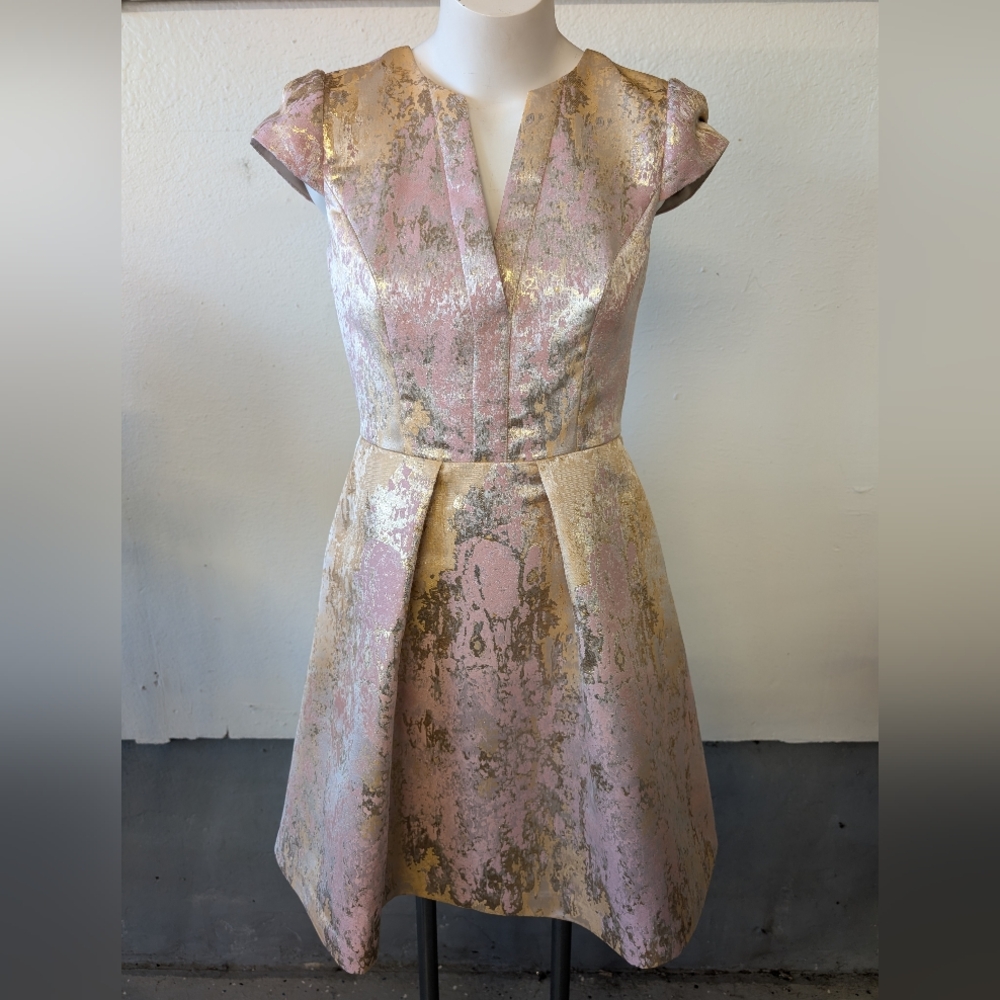 Dress  Brocade Fabric Pink Yellow Gold Mini Special Occasion Dress Size 4